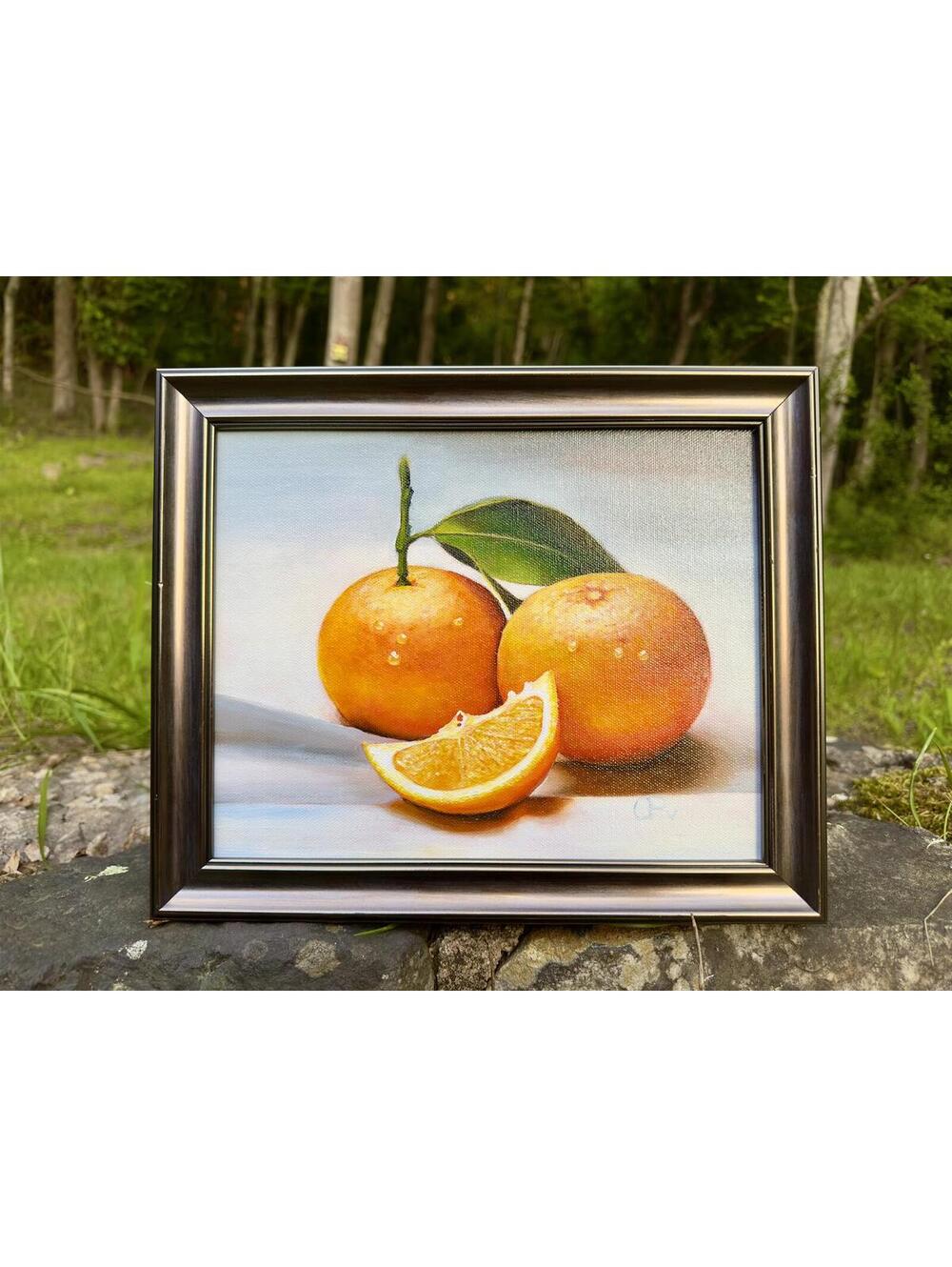Original Oil Painting “Juicy Oranges” Framed Decor 11.5”x9.5”x2.5”